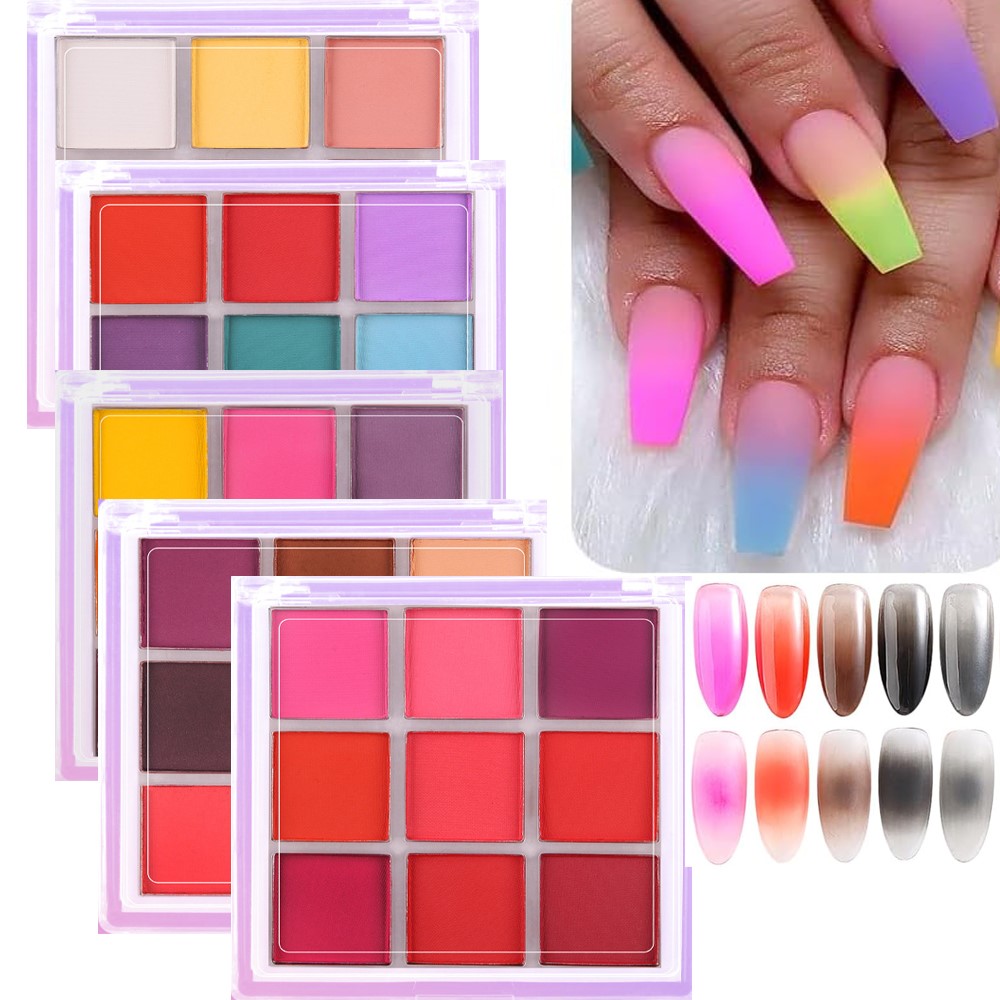Nail Art Ombre Glitter - 4/6/9 warna palet pigmen kuku padat
