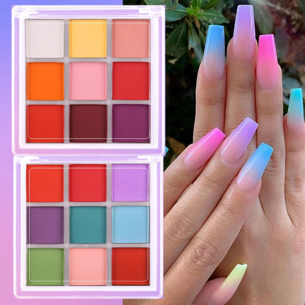 Nail Art Ombre Glitter - Palet Pigmen Kuku 9 Warna Set