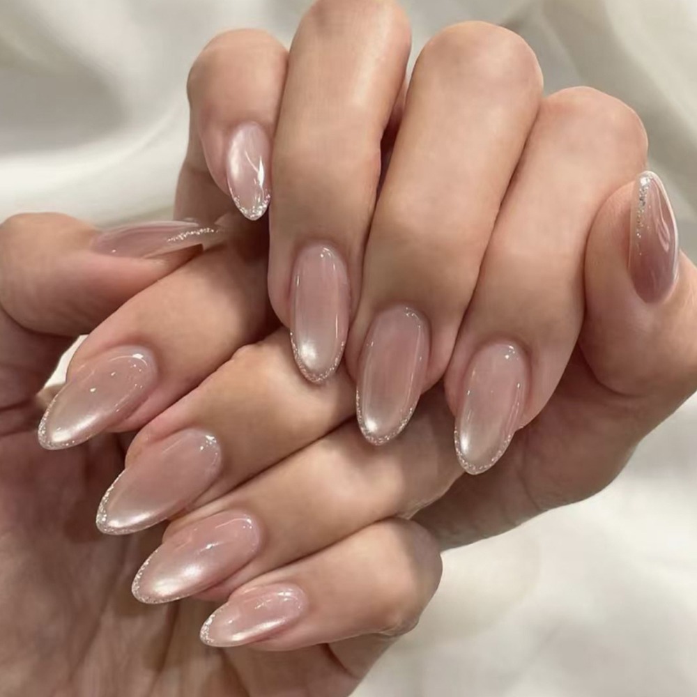 Nail Art Ombre Glitter - Kuku Palsu Medium Almond Glitter Ombre