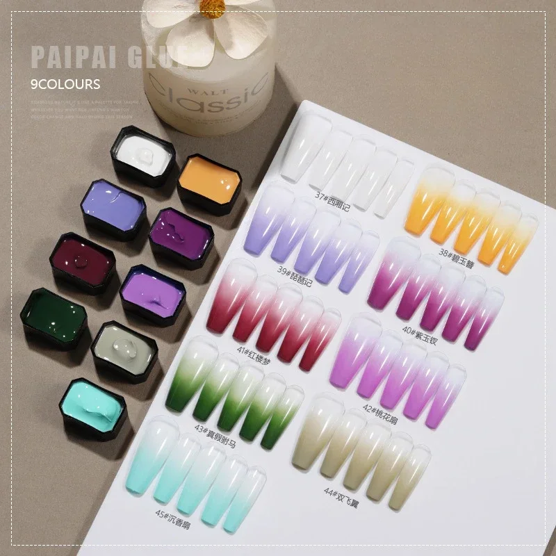 Nail Art Ombre Glitter - 9 Warna/Kotak Pat Ombre Gel Cat