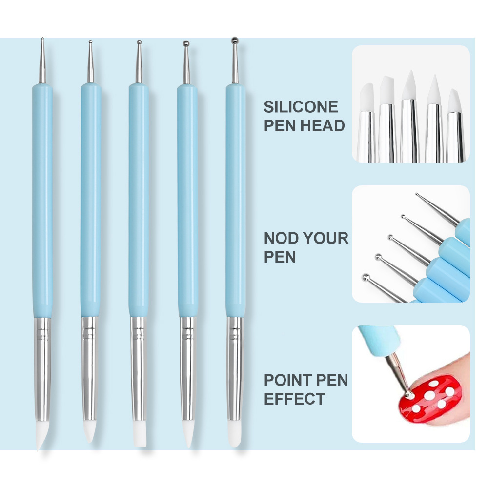 Nail Art Dotting Tool - 1/3/5/6/pcs/set Kuas Seni Kuku-Pena Silikon untuk