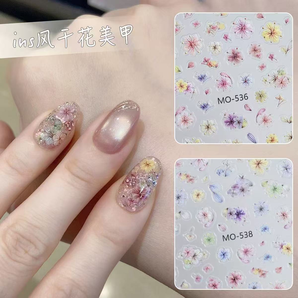 Stiker Kuku Bunga Kering Viral - Nail Art Ombre Glitter ulasan dan harga