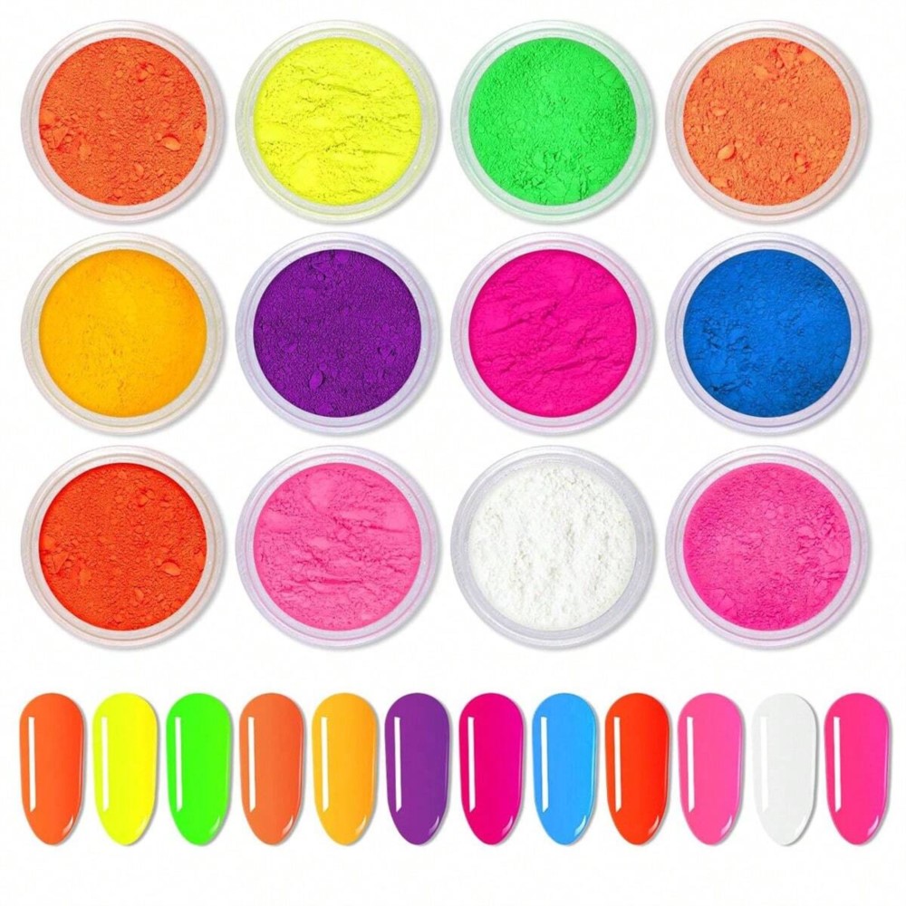 1Set bubuk pigmen fosfor Neon  - Nail Art Ombre Glitter ulasan dan harga
