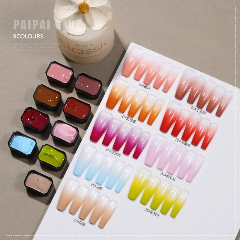 9 Warna/Kotak Pat Ombre Gel Ca - Nail Art Ombre Glitter ulasan dan harga